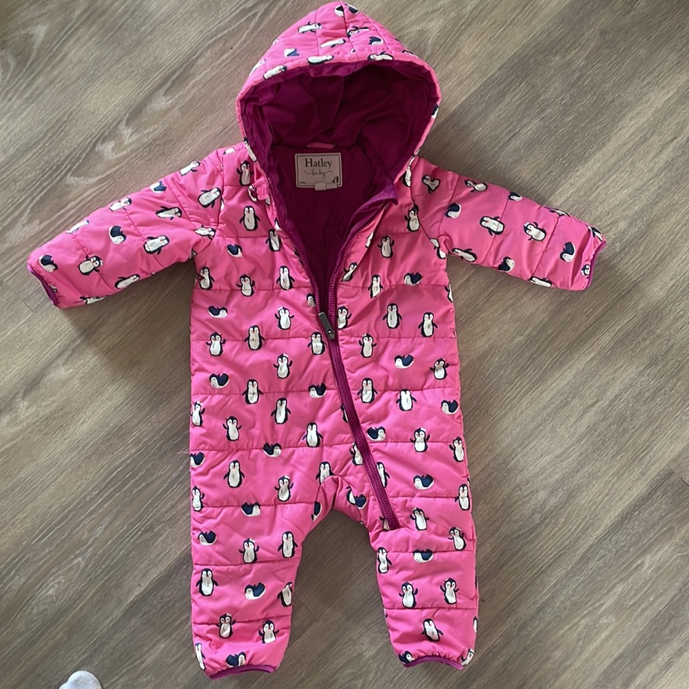 Hatley pink penguin baby toddler snowsuit